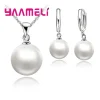 Smooth Women Wedding Jewelry Sets 925 Sterling Silver Pearl Necklace Hoop Earrings Fashion Jewellery Set Accessories
