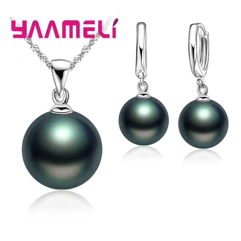 Smooth Women Wedding Jewelry Sets 925 Sterling Silver Pearl Necklace Hoop Earrings Fashion Jewellery Set Accessories - Image 3
