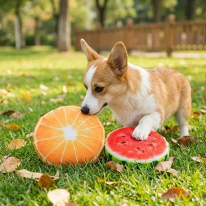 Soft Fabric Pet Chew Built In Squeaker Tear Resistant Surface Squeaky Dog Multiple Bright Hues Cartoon Fruit Shape Fruit