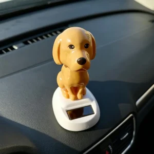 Solar Dog Car Dashboard Toy, Yellow Puppy Nodding Figure, Auto Swing Toy for Office Desk, Solar Powered Cute Animal Decor