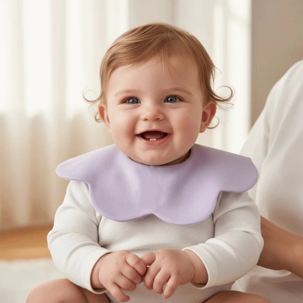 Solid Color Baby Feeding Bib Double-sided Wearing Comfortable Drool Burp Cloth Petal Design Soft Cotton Cotton Saliva Towel - Image 2