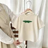 Solid Color Print Animal Kids T-shirt Summer Clothing Fashion Simple Crewneck Casual Tees Short-sleeved Tops Children's Clothes
