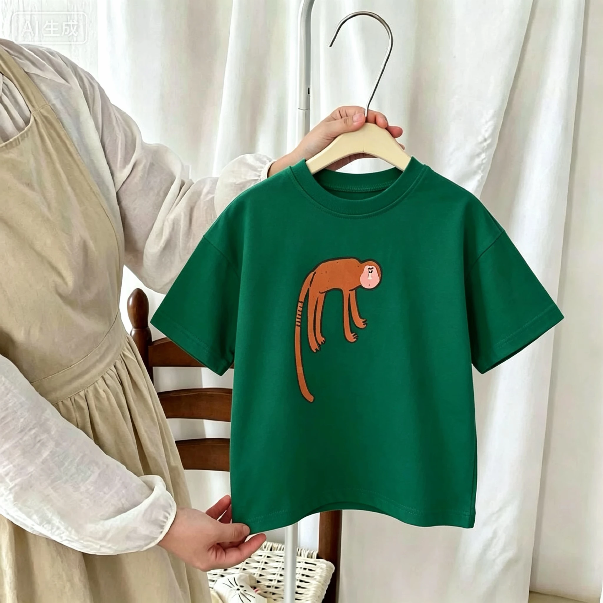Solid Color Print Animal Kids T-shirt Summer Clothing Fashion Simple Crewneck Casual Tees Short-sleeved Tops Children's Clothes - Image 2