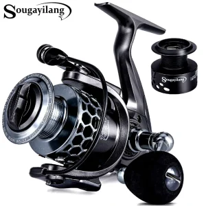 Sougayilang Fishing Reel 5.1/5.5:1 Gear Ratio Spinning Reel 28lbs Max Drag Power with Free Spool Anti-corrosion Carp Reel Pesca
