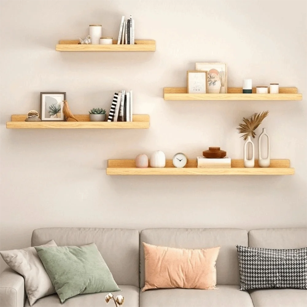 Space Saving Wooden Floating Shelf Minimalist Style Rustic Wall Mounted Storage Rack Decorative Bookshelf Organizer - Image 2