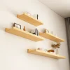 Space Saving Wooden Floating Shelf Minimalist Style Rustic Wall Mounted Storage Rack Decorative Bookshelf Organizer