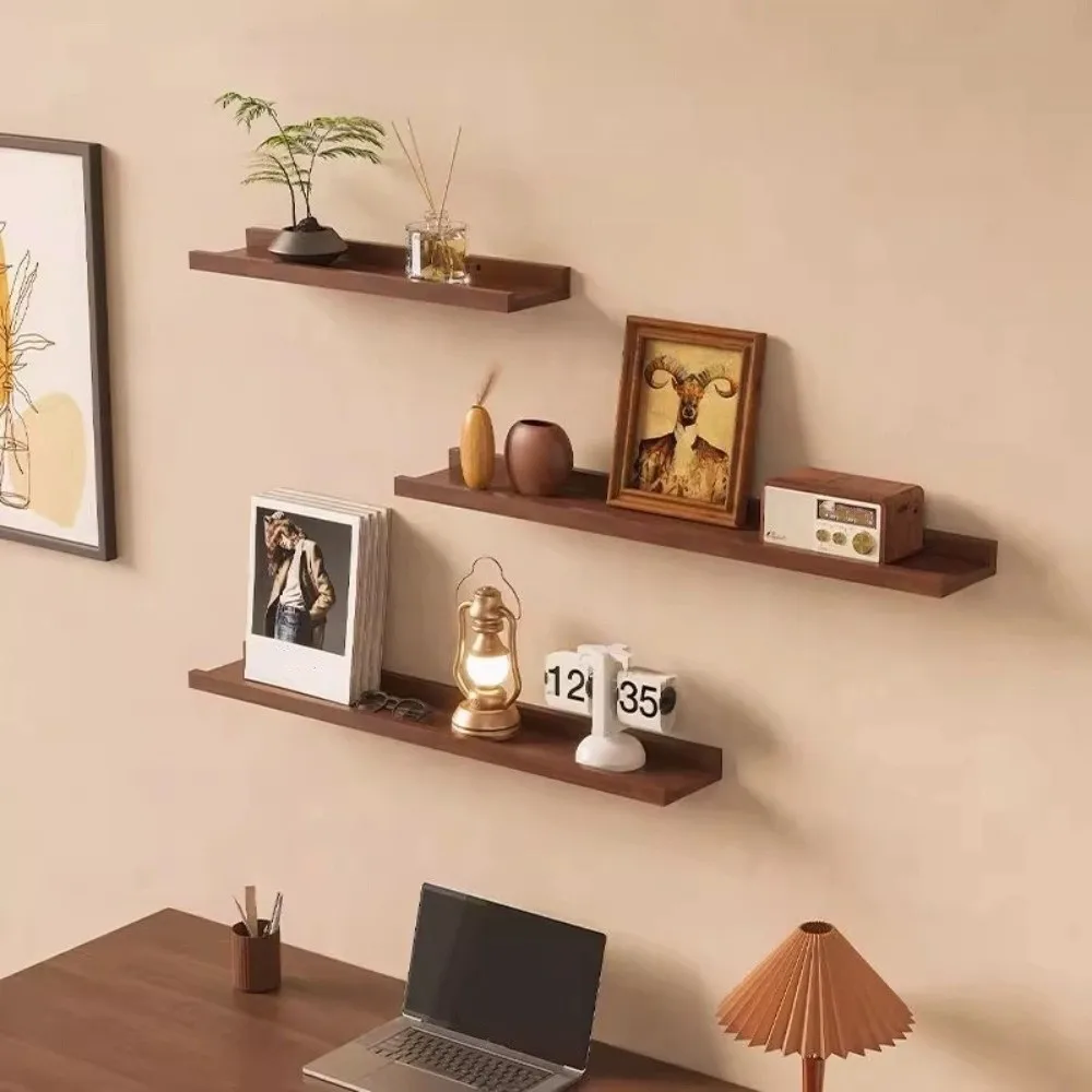 Space Saving Wooden Floating Shelf Minimalist Style Rustic Wall Mounted Storage Rack Decorative Bookshelf Organizer - Image 4