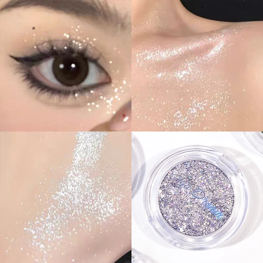 Sparkling monochrome eyeshadow palette - pearl sequins and metallic sheen, high-pigment cosmetics, holiday and stage style - Image 3