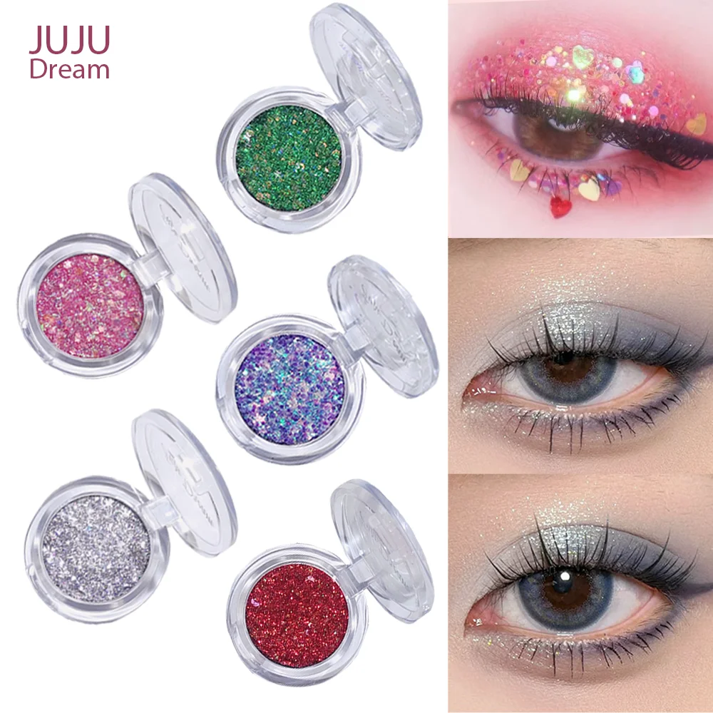 Sparkling monochrome eyeshadow palette - pearl sequins and metallic sheen, high-pigment cosmetics, holiday and stage style