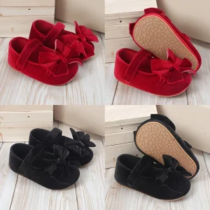 Spring and Autumn New Velvet Bow Baby Step Shoes Anti slip Step Front Shoes Fashionable Velvet Children's Shoes Lightweight