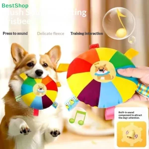 Squeaky Plush Dog Flying Disc Interactive Training Chew Toy Teething Cleaning Soft Pet Toy For Dogs Outdoor Interactive Play