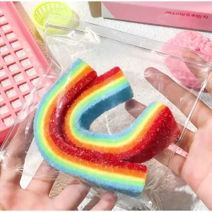 Squishy Sour Sugar Rainbow Strips Stress Autism Sensory Toy Stress & Anxiety Relief Toys Pinch Decompression Toy for Adult & Kid