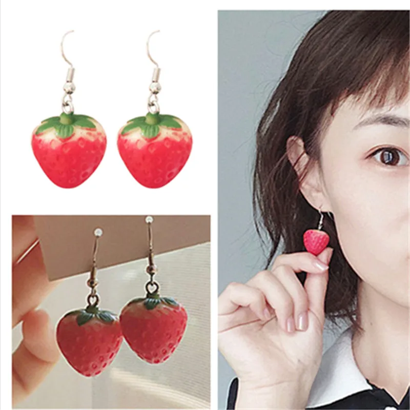 Stereo Simulation Red Strawberry Dangle Earring New Fruit Strawberry Earring Female Lovely Sweet Girl for Women Jewelry Gifts - Image 4