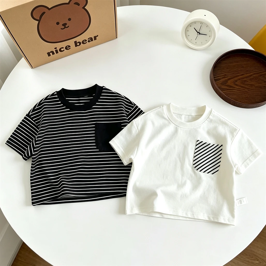 Striped TShirt Children Summer Clothes Short-sleeved Tops Kids New Style Crewneck Bottoming Shirt Baby Loose Casual Clothing - Image 2
