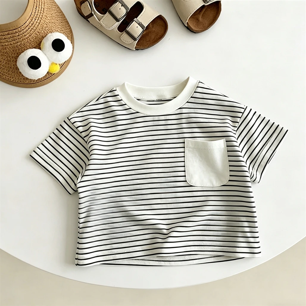 Striped TShirt Children Summer Clothes Short-sleeved Tops Kids New Style Crewneck Bottoming Shirt Baby Loose Casual Clothing - Image 3