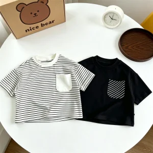 Striped TShirt Children Summer Clothes Short-sleeved Tops Kids New Style Crewneck Bottoming Shirt Baby Loose Casual Clothing