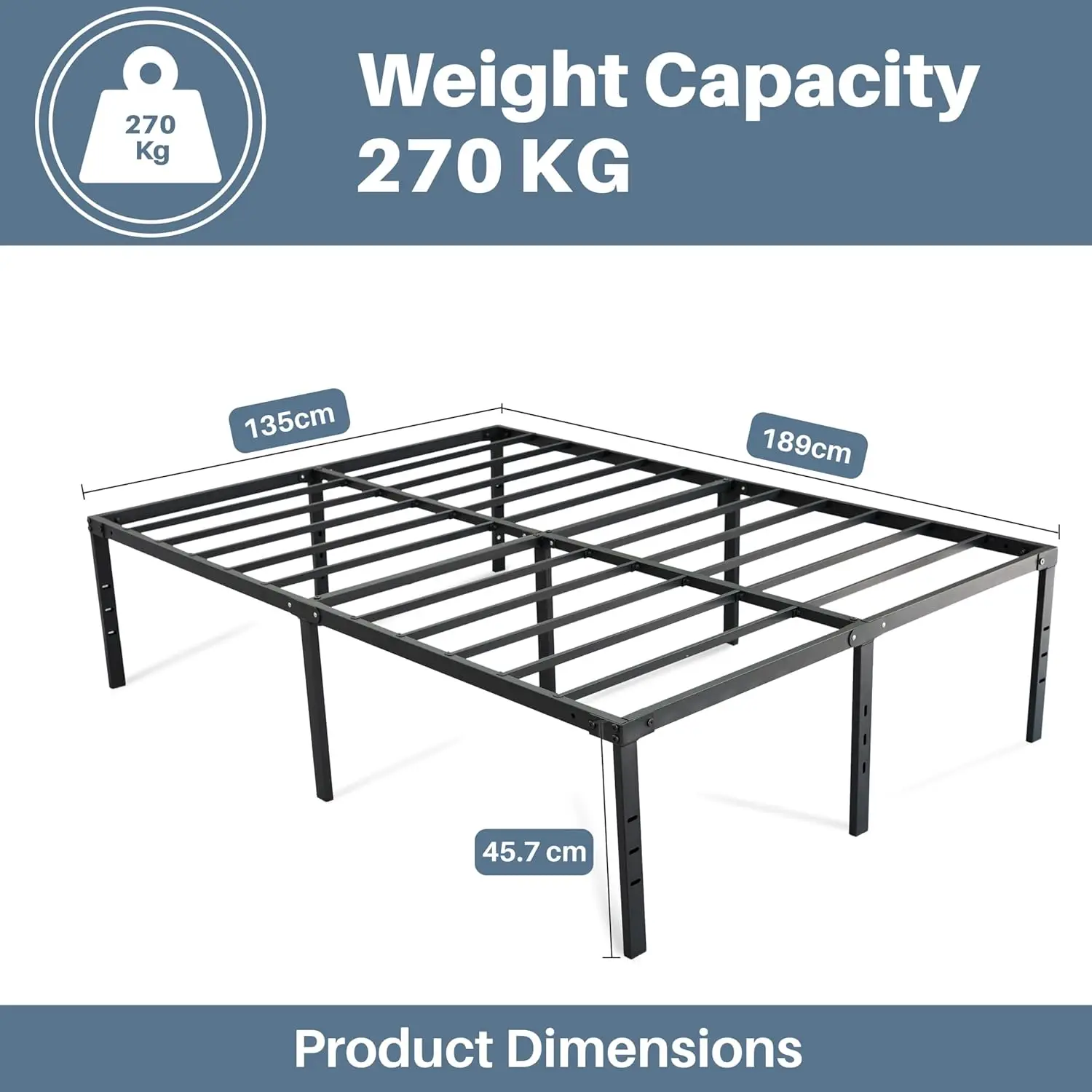 Strong Double Bed 4ft Metal Bed Frame Bedroom Furniture Bed Base - Image 2