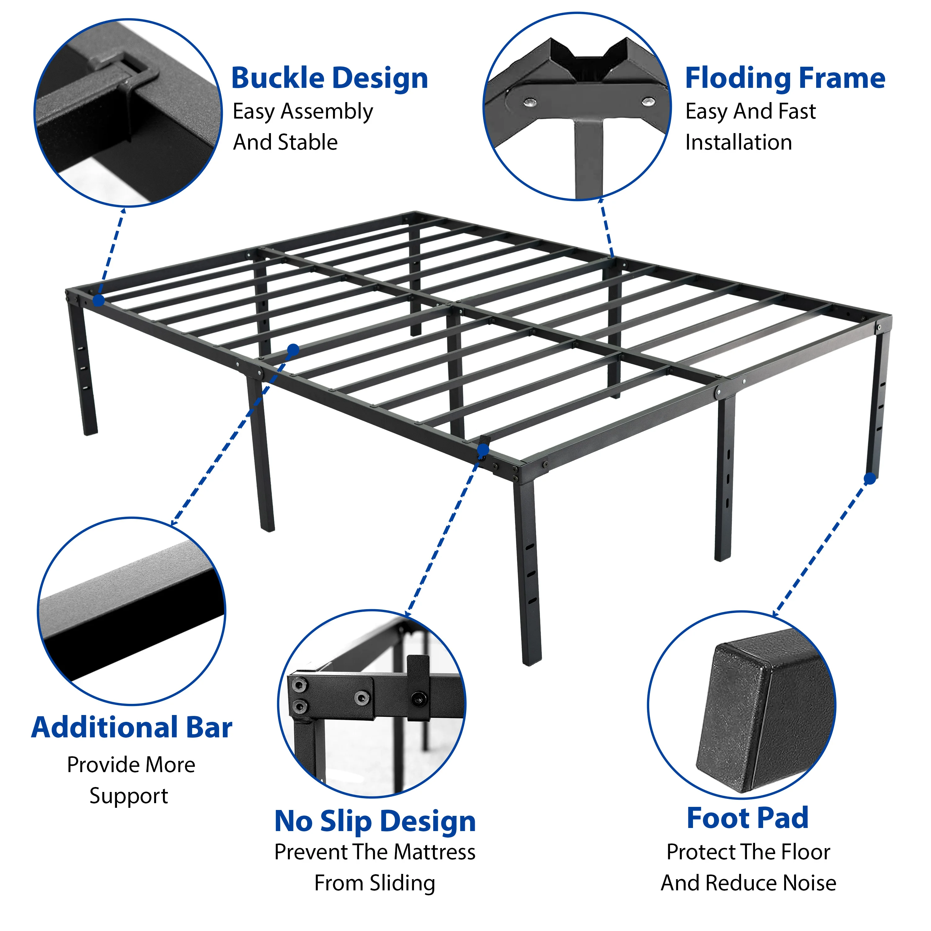Strong Double Bed 4ft Metal Bed Frame Bedroom Furniture Bed Base - Image 3
