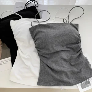 Summer Camisoles Tank Tops Women With Built In Bra Strap Tanks Vest Sleeveless Tees Cropped Top Solid Simple Fashion Casual Top