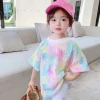 Summer Children's Fashion Short Sleeve Girls Baby Medium Small T-shirt Kids Colorful Dyeing Top Children Clothes Trendy Top