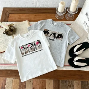 Summer Clothing Kids Tshirts Tops Short Sleeve Round Collar Printed T Shirt Children's Clothes Simple Casual Girl Boy T-shirt