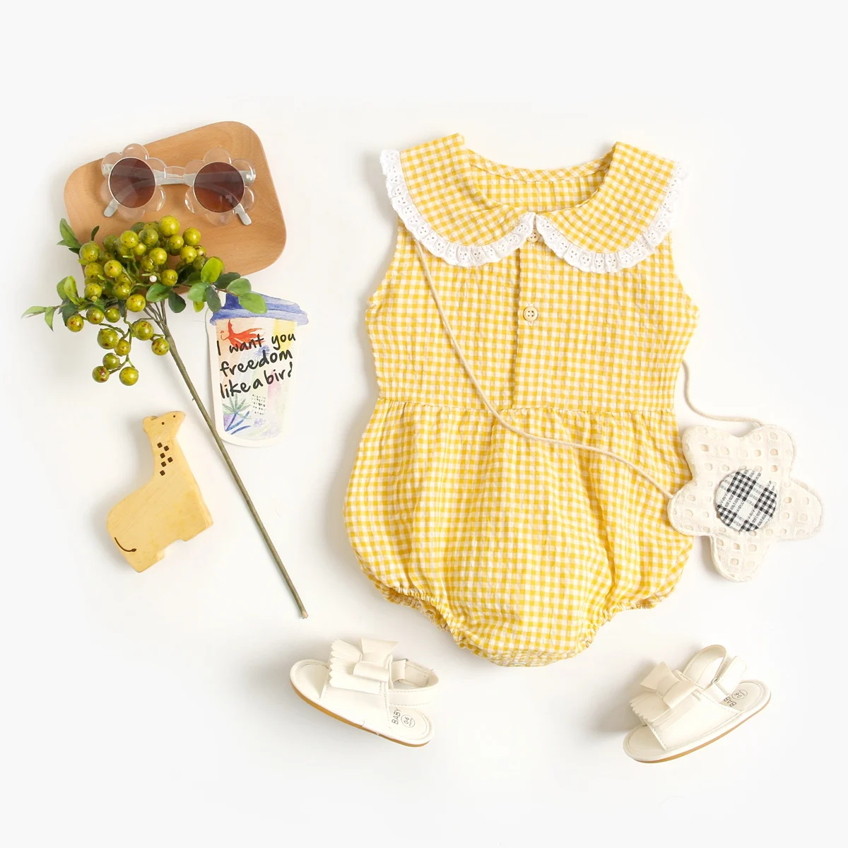 Summer Cotton Sleeveless Princess Baby Girls Bodysuits Cute Plaid Clothing - Image 3
