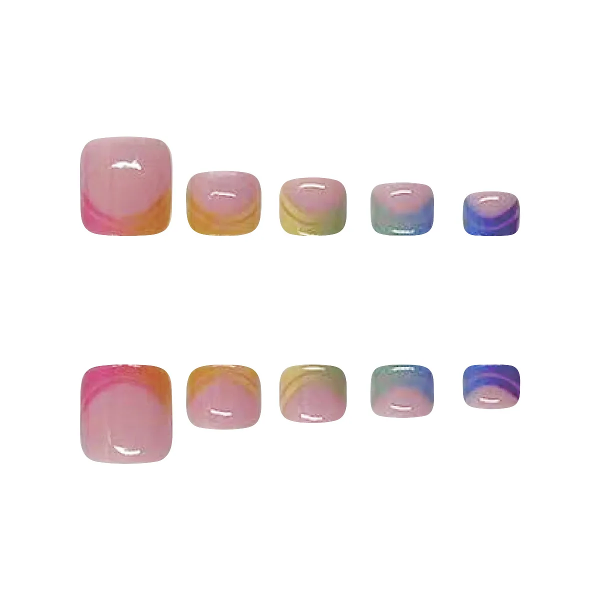 Summer French Gradient False Toe Nails Wearable Short Square Foot Nails Set Press On Nail Tips Rainbow Fake Toenails Full Cover - Image 5