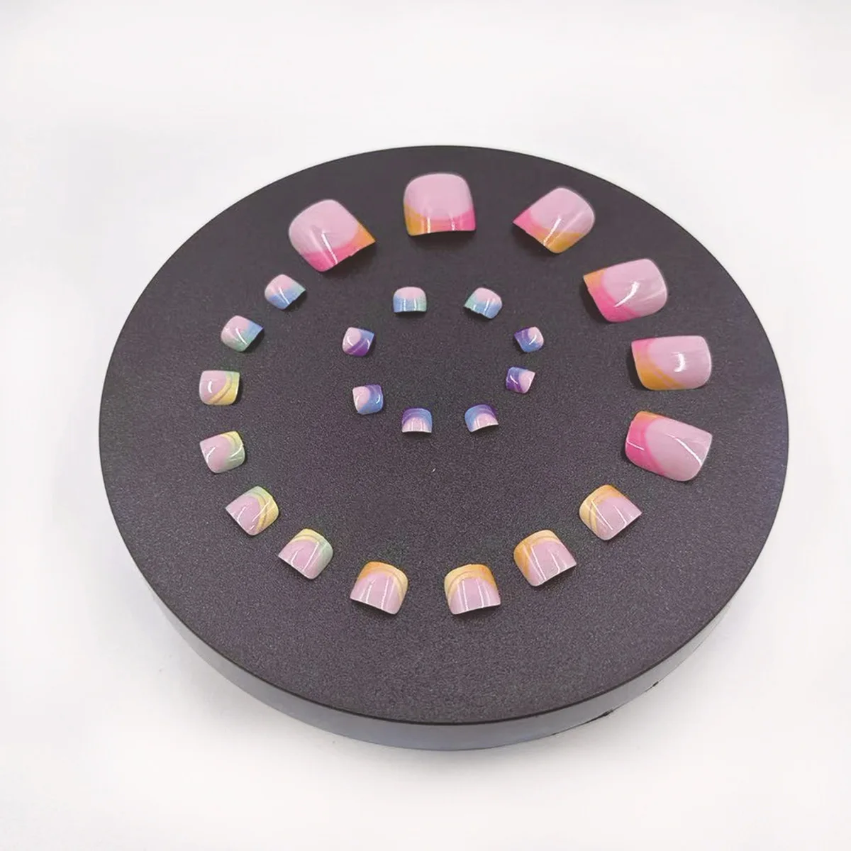 Summer French Gradient False Toe Nails Wearable Short Square Foot Nails Set Press On Nail Tips Rainbow Fake Toenails Full Cover - Image 4