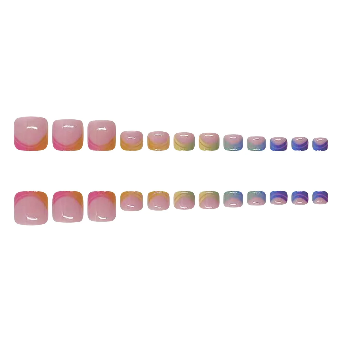 Summer French Gradient False Toe Nails Wearable Short Square Foot Nails Set Press On Nail Tips Rainbow Fake Toenails Full Cover - Image 6