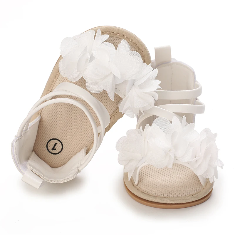 Summer Infant Baby Girl Fashion Shoes Toddler Flats Sandals Soft Rubber Sole Anti-Slip Flower Lace Crib First Walker 0-18M - Image 4