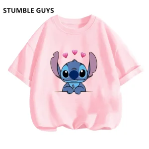 Summer Kids Stitcher T-shirt Boys Clothes Girls Cartoon Anime Short Sleeve Casual Stichies Tops Fashion Children Daily Wear Tees