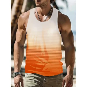Summer New Casual 3D Printed Mens Sleeveless T-shirt Hawaiian Stripe Mens Fashion Round Neck Vest Outdoor Beach Mens Vest 2025