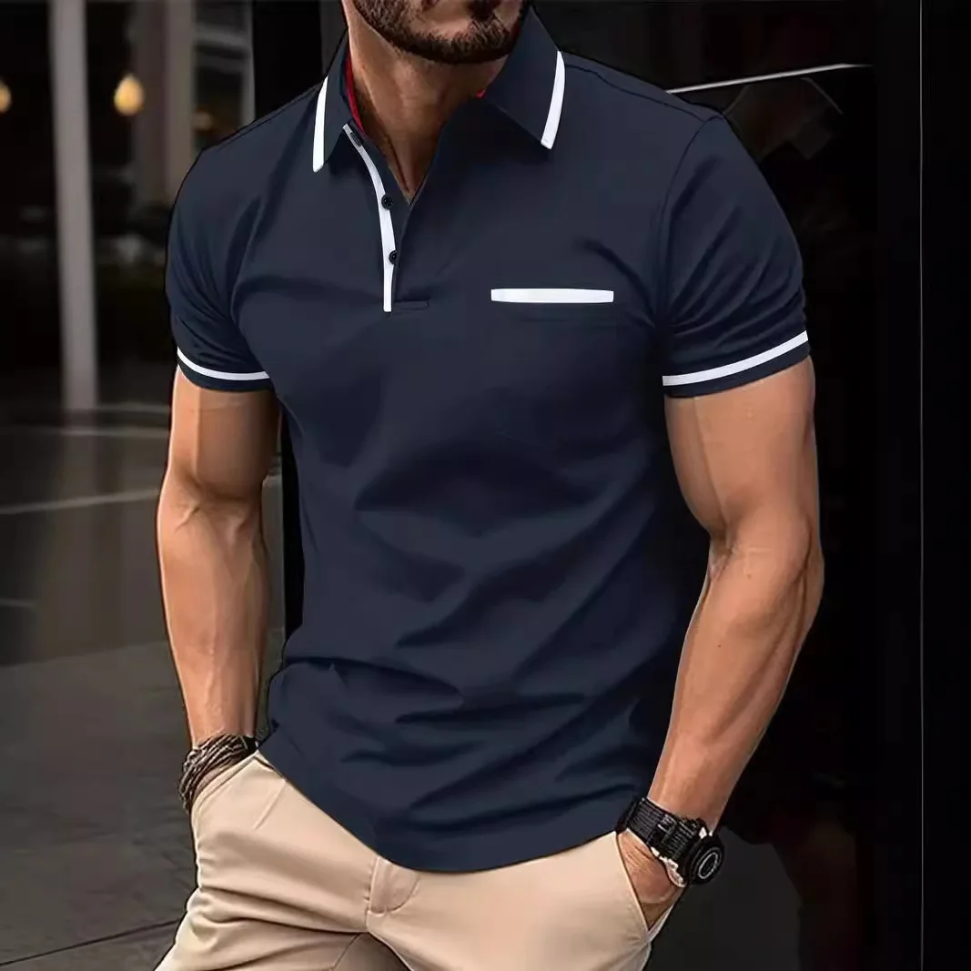 Summer Polo Shirt Button-down Pocket Men's Sports Polo Shirt - Image 3