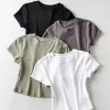 Summer Sexy Women O-neck Short-sleeve T-shirt Slim Elastic Skinny Crop Tops