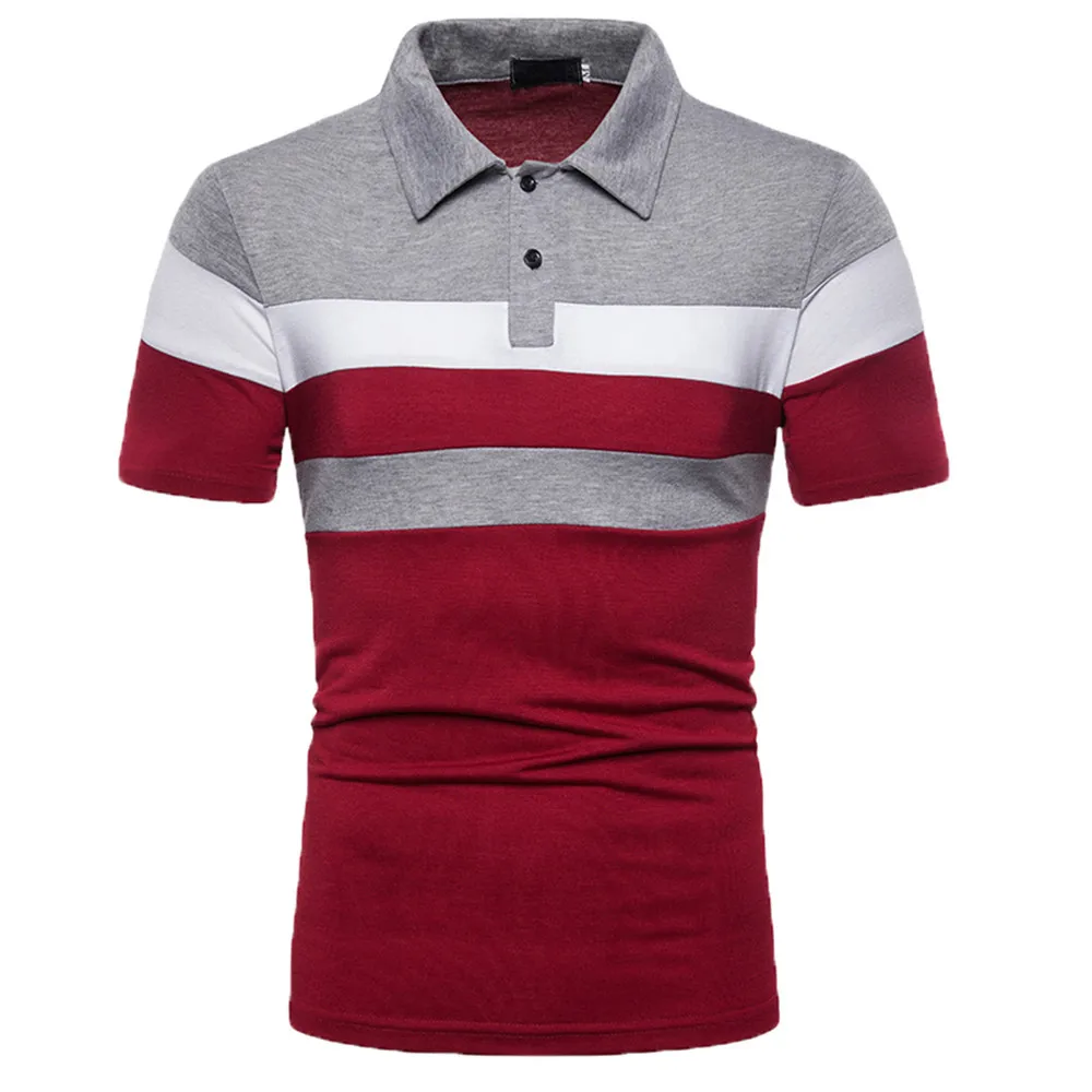 Summer Short Sleeve T-Shirt Men's Trend Fashion Color Matching T-Shirt Men's Lapel POLO - Image 2