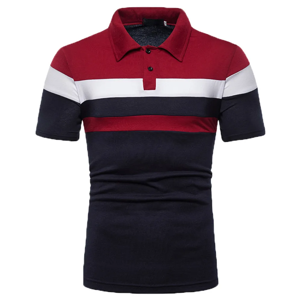 Summer Short Sleeve T-Shirt Men's Trend Fashion Color Matching T-Shirt Men's Lapel POLO - Image 3