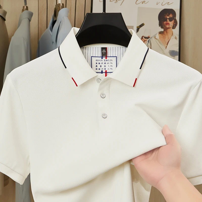 Summer new high-end men's business casual short sleeved lapel POLO fashionable versatile trendy solid color top - Image 4