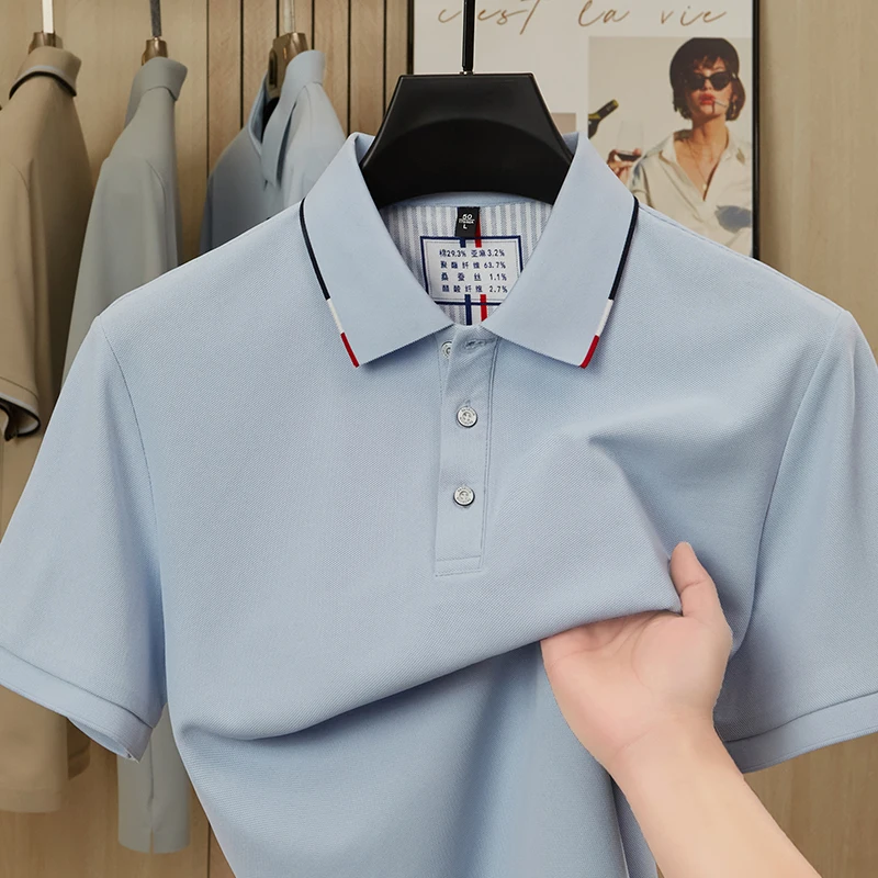 Summer new high-end men's business casual short sleeved lapel POLO fashionable versatile trendy solid color top - Image 2