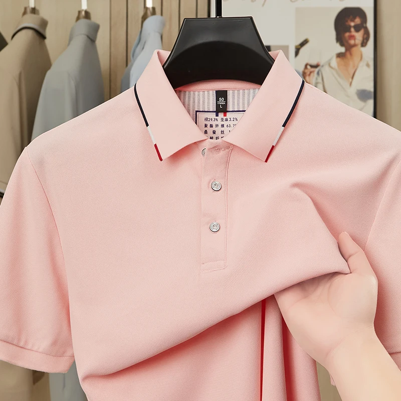 Summer new high-end men's business casual short sleeved lapel POLO fashionable versatile trendy solid color top - Image 5