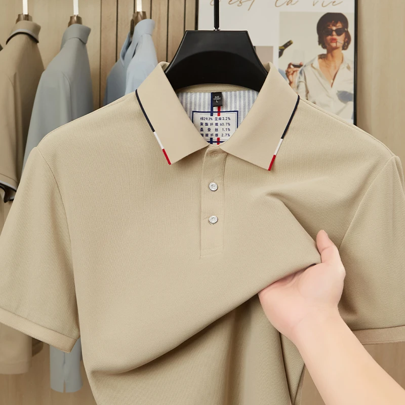 Summer new high-end men's business casual short sleeved lapel POLO fashionable versatile trendy solid color top