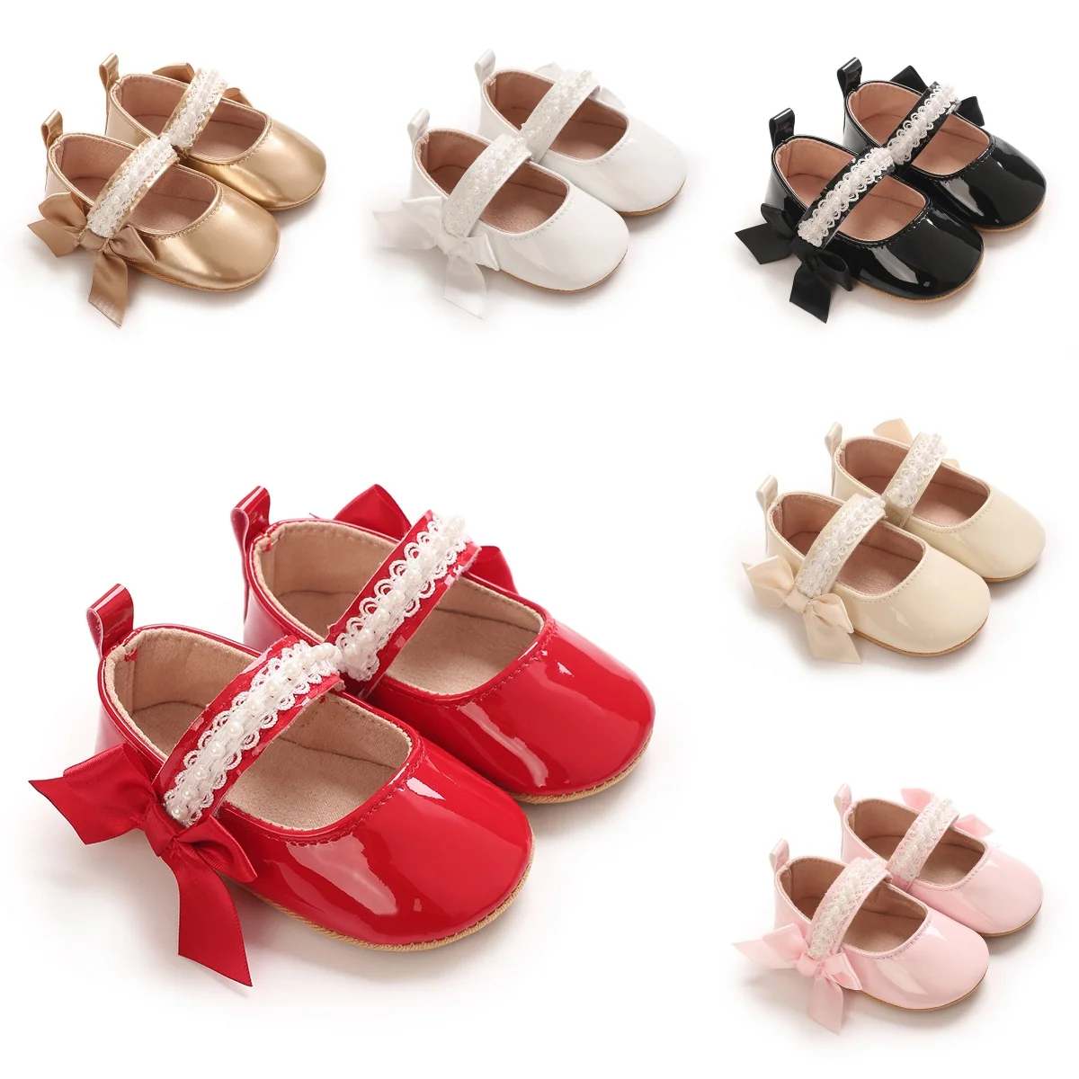 Sweet 0-18M Baby Girl Leather Shoes Spring and Autumn New Fashionable Versatile Princess Shoes Rubber Bottom Anti slip Princess