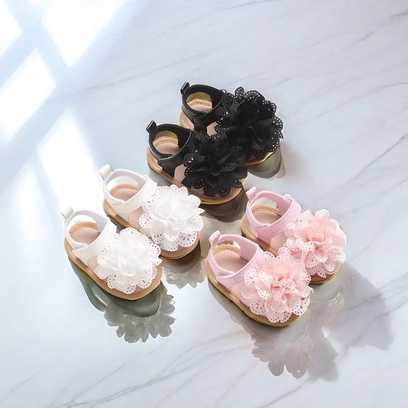 Sweet 0-18M Newborn Girl Sandals Comfortable Summer Outdoor Leisure Beach Lace Flower Anti slip Soft Rubber Bottom - Image 2