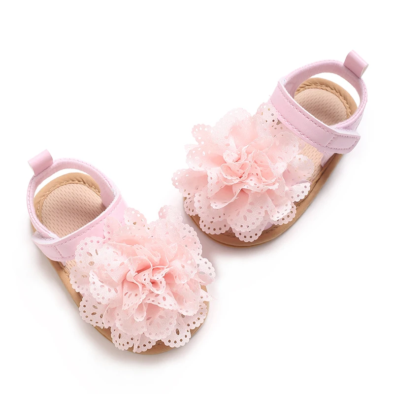 Sweet 0-18M Newborn Girl Sandals Comfortable Summer Outdoor Leisure Beach Lace Flower Anti slip Soft Rubber Bottom - Image 5