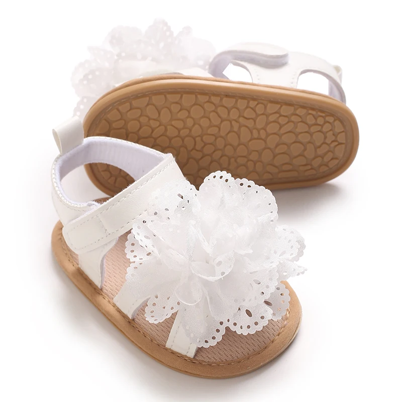 Sweet 0-18M Newborn Girl Sandals Comfortable Summer Outdoor Leisure Beach Lace Flower Anti slip Soft Rubber Bottom