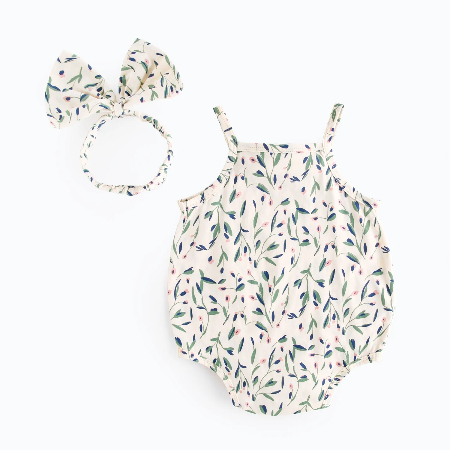 Sweet Baby Girls Bodysuits Summer Infants Flower Onesies Sleeveless with Headband - Image 4