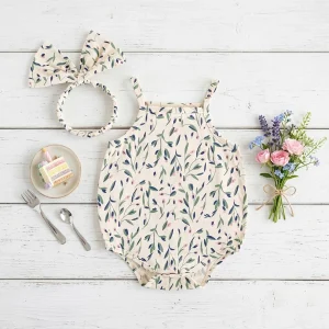 Sweet Baby Girls Bodysuits Summer Infants Flower Onesies Sleeveless with Headband