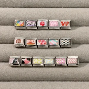 Sweet Cute Heart Bow Flowers Zircon Moon Star Italian Charm Links Fit 9mm Bracelet Stainless Steel Jewelry DIY Making Gifts