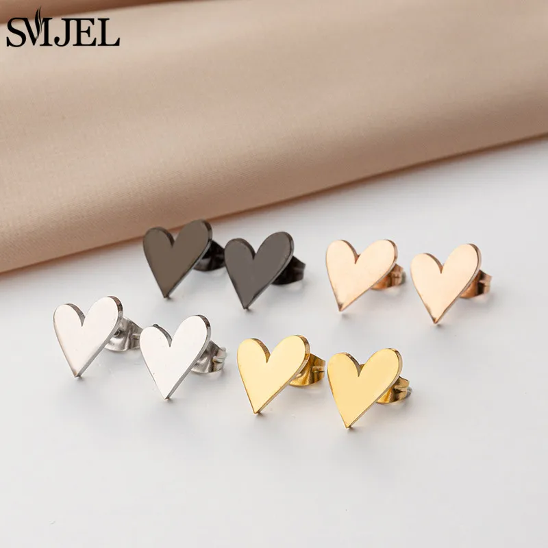 Sweet Cute Heart Stud Earrings for Women Korea Gold Color Love Heart Earings Minimalist Ear Piercing Jewelry Wedding Gifts - Image 3