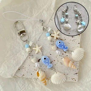 Sweet Y2K Fish Phone Chain Phone Case Phone Charm Pendant Mobile Lanyard Cute Beaded Cell Phone Strap Bag Keychain