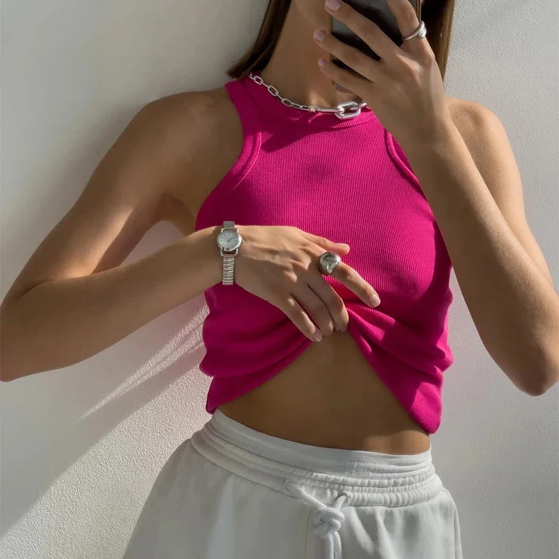 Tank Tops Women Yellow Casual Vest Sleeveless Camis Shoulder Women's Tank Top Ribbed Knitted Tops Summer Woman Shirts Tank Top - Image 2
